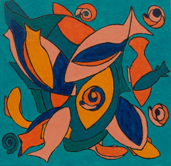 BALEINEAU ESCORTEE HUILE SUR TOILE 40/40