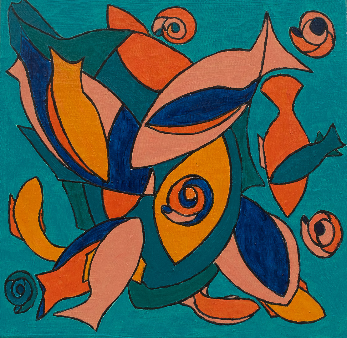 BALEINEAU ESCORTEE HUILE SUR TOILE 40/40