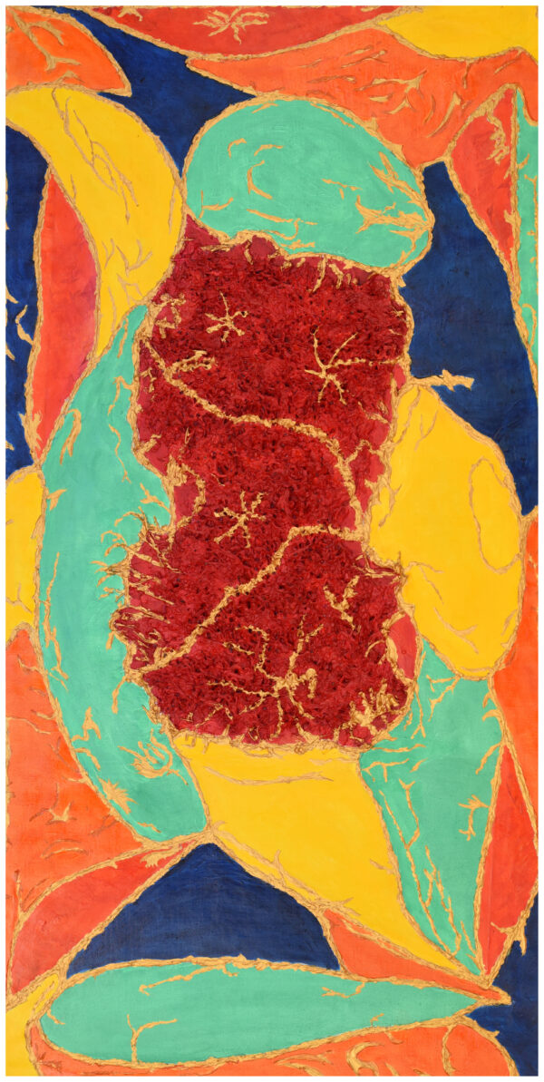 MEMBRANES VIVES HUILE SUR RAPHIA TRICOTE MAROUFLE SUR TOILE 60/122