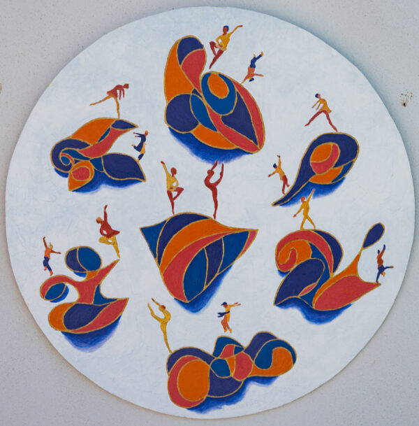 SCENES FLOTTANTES HUILE SUR TOILE RONDE DIAM : 90