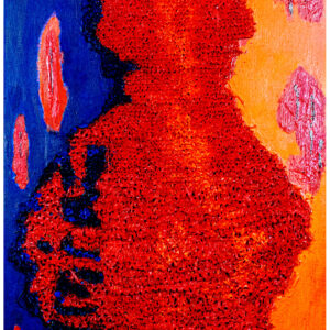 UN COEUR FRAGILE HUILE SUR RAPHIA TRICOTE MAROUFLE SUR TOILE 100/50